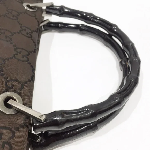 ❤️SOLD❤️Gucci brown and black monogram nylon bamboo handle vintage tote bag - Picture 7 of 14